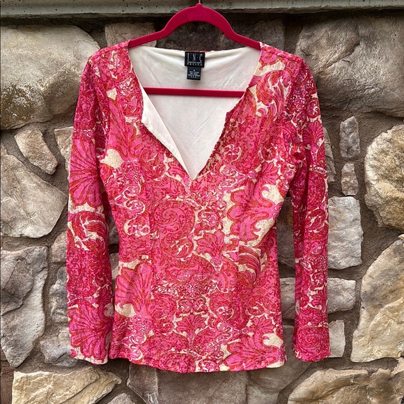 INC International Concepts Tops - INC Lace Top V-neck Bell Sleeves Pink Paisley Fairy Boho Y2K Size Small